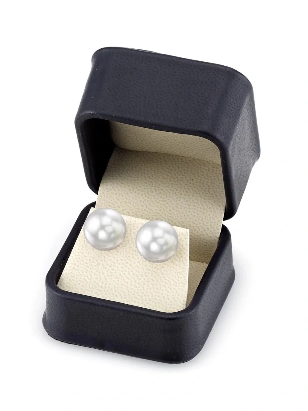 Cultured White Pearl 12mm-14mm 14k white gold Stud Earrings - Statement Jewels